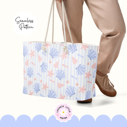 Coastal Seashell & Stripe Seamless Pattern PNG | Digital Download