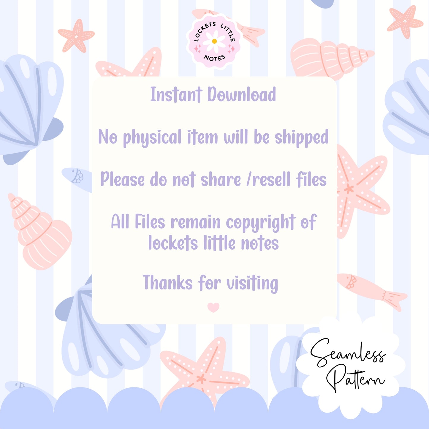 Coastal Seashell & Stripe Seamless Pattern PNG | Digital Download
