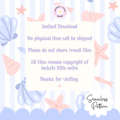 Coastal Seashell & Stripe Seamless Pattern PNG | Digital Download
