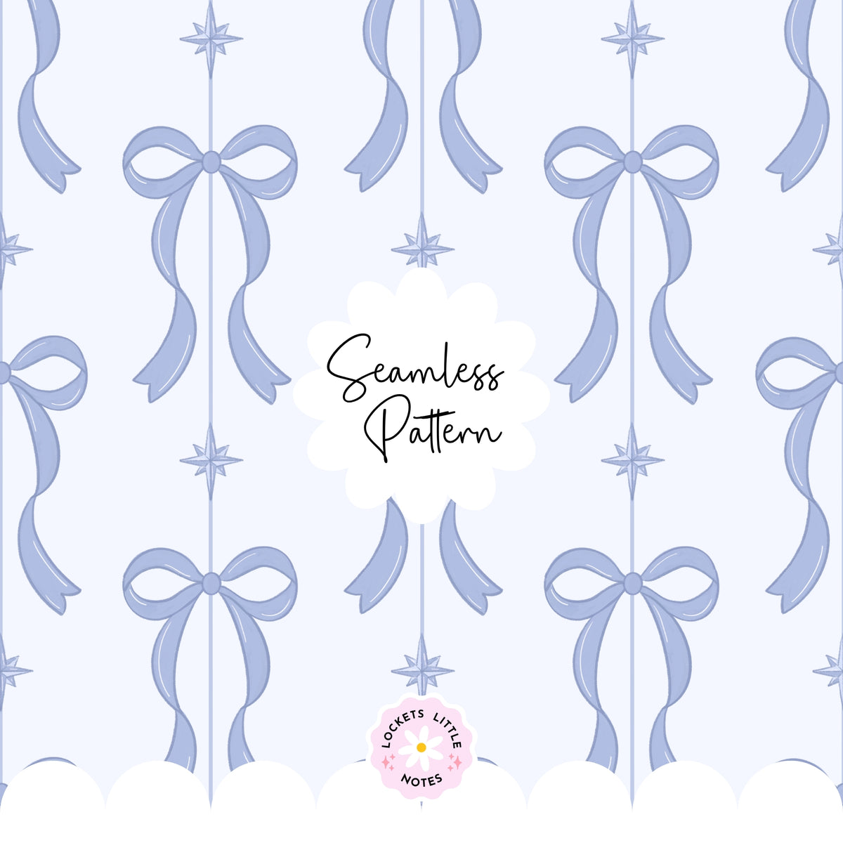 Blue Festive Bow & Star Pinstripe Seamless Pattern PNG | Digital Download