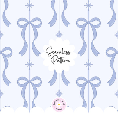 Blue Festive Bow & Star Pinstripe Seamless Pattern PNG | Digital Download