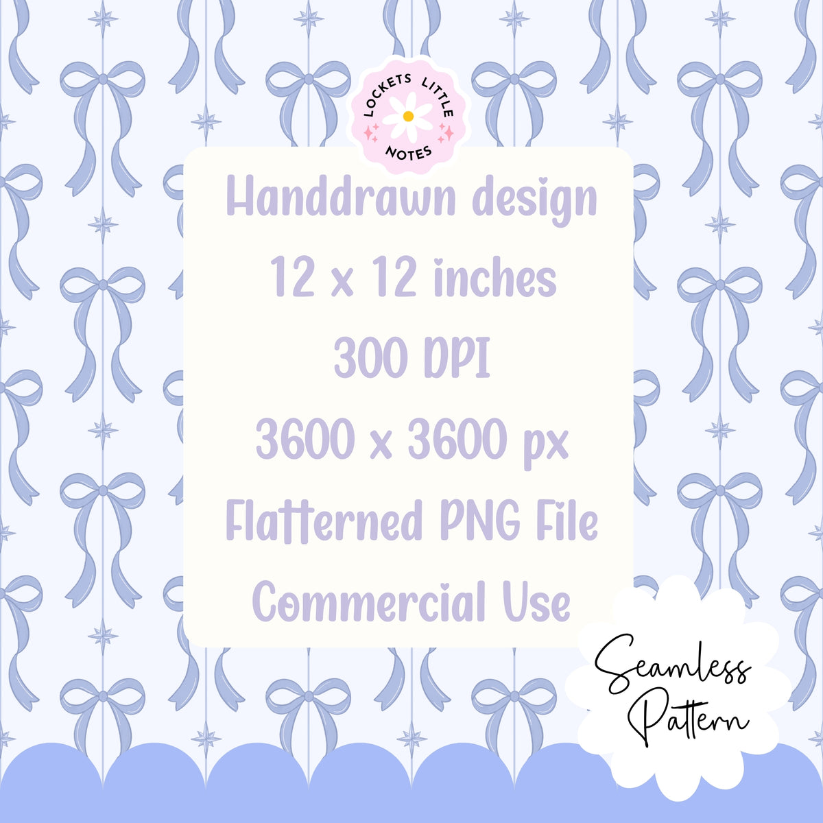 Blue Festive Bow & Star Pinstripe Seamless Pattern PNG | Digital Download