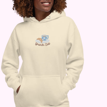 The "Brunch Club" Embroidered Hoodie | Whimsical Vintage Croissant & Mug Design