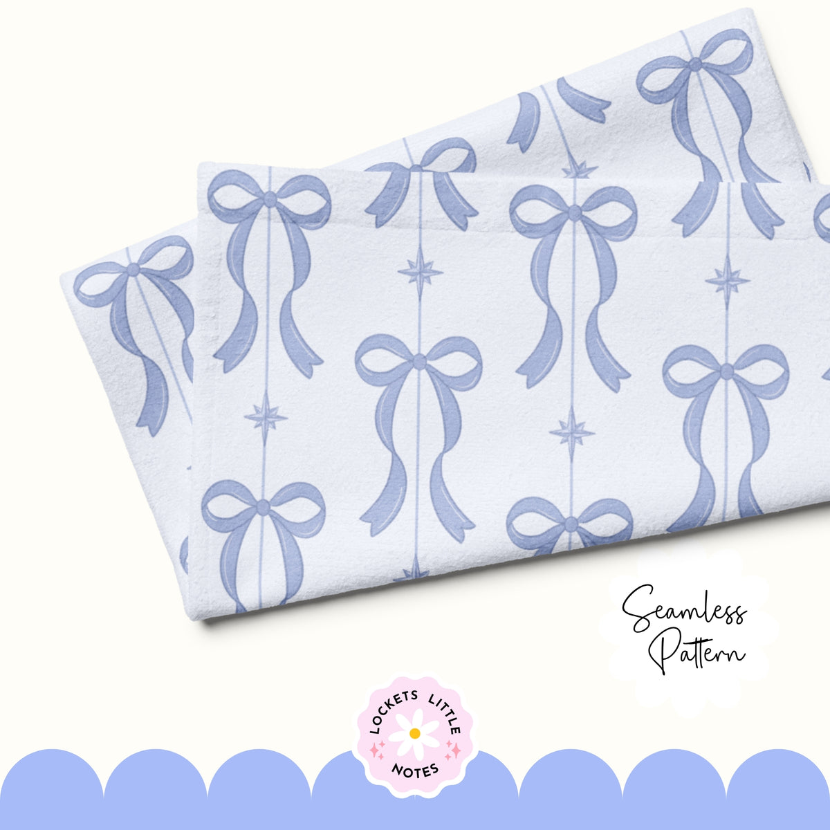 Blue Festive Bow & Star Pinstripe Seamless Pattern PNG | Digital Download