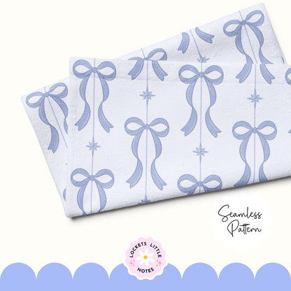 Blue Festive Bow & Star Pinstripe Seamless Pattern PNG | Digital Download