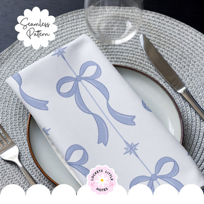 Blue Festive Bow & Star Pinstripe Seamless Pattern PNG | Digital Download