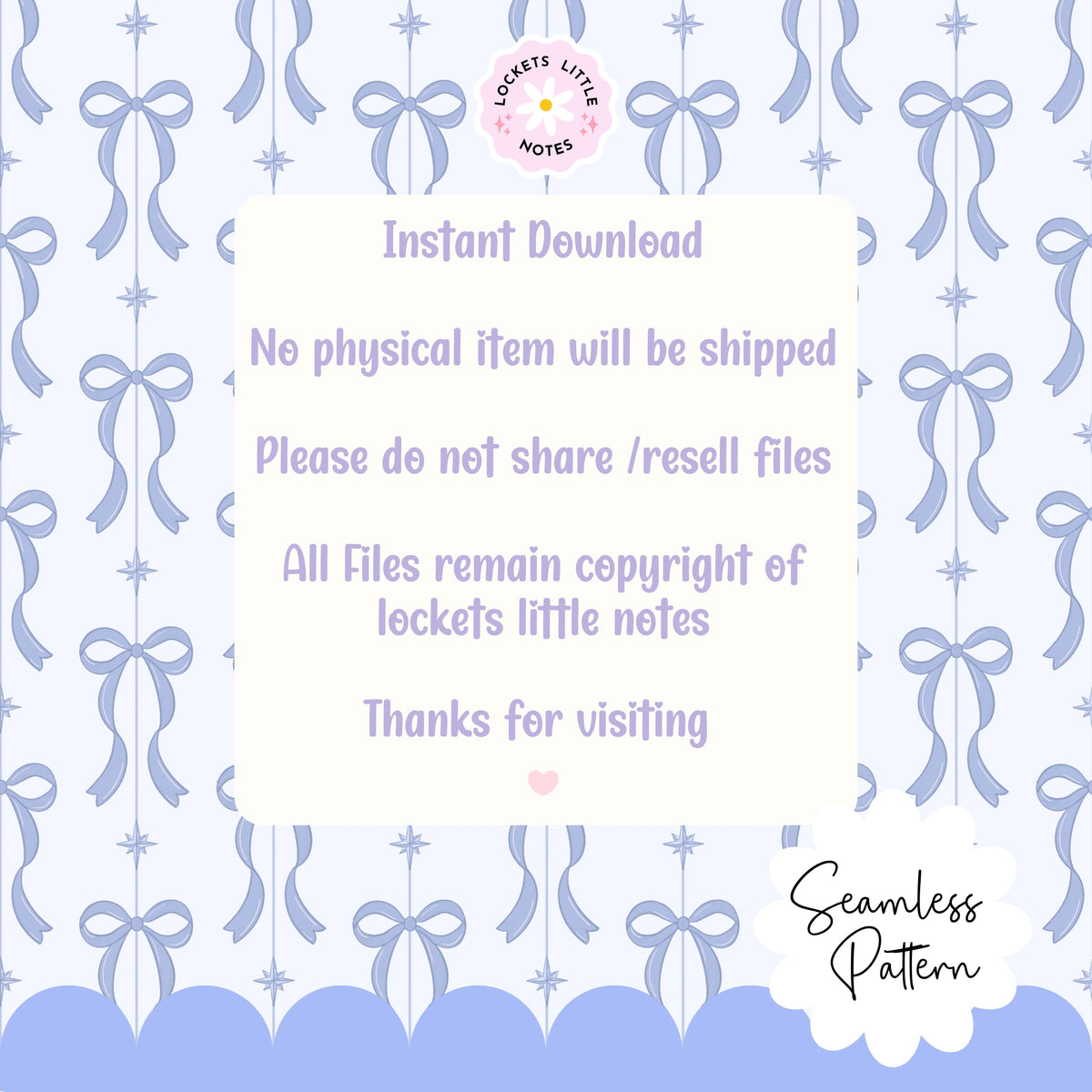Blue Festive Bow & Star Pinstripe Seamless Pattern PNG | Digital Download