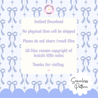 Blue Festive Bow & Star Pinstripe Seamless Pattern PNG | Digital Download