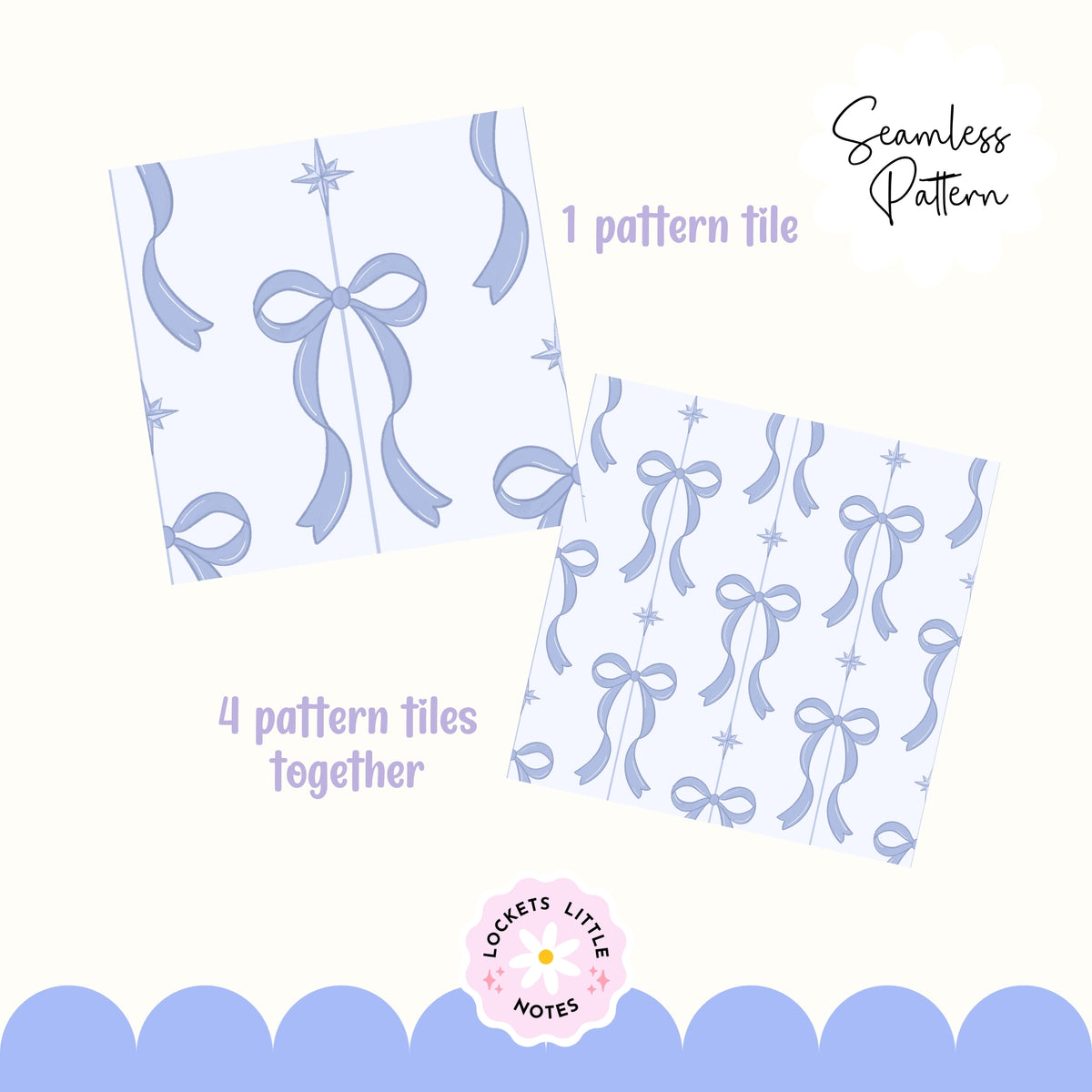 Blue Festive Bow & Star Pinstripe Seamless Pattern PNG | Digital Download