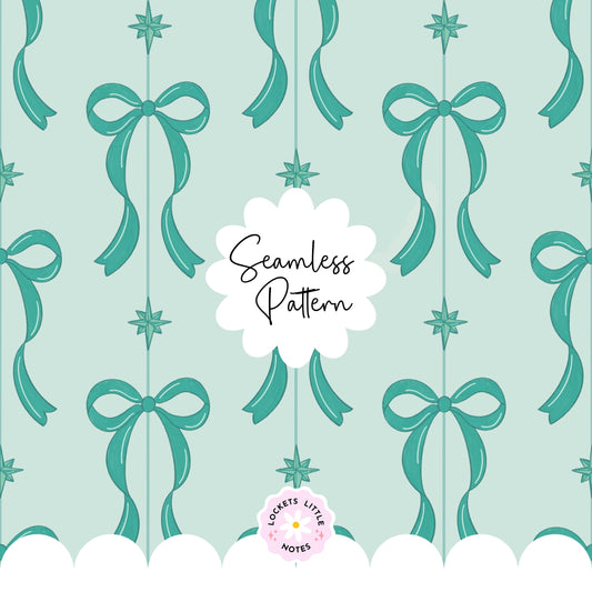 Green Festive Bow & Star Pinstripe Seamless Pattern PNG | Digital Download (Copy)