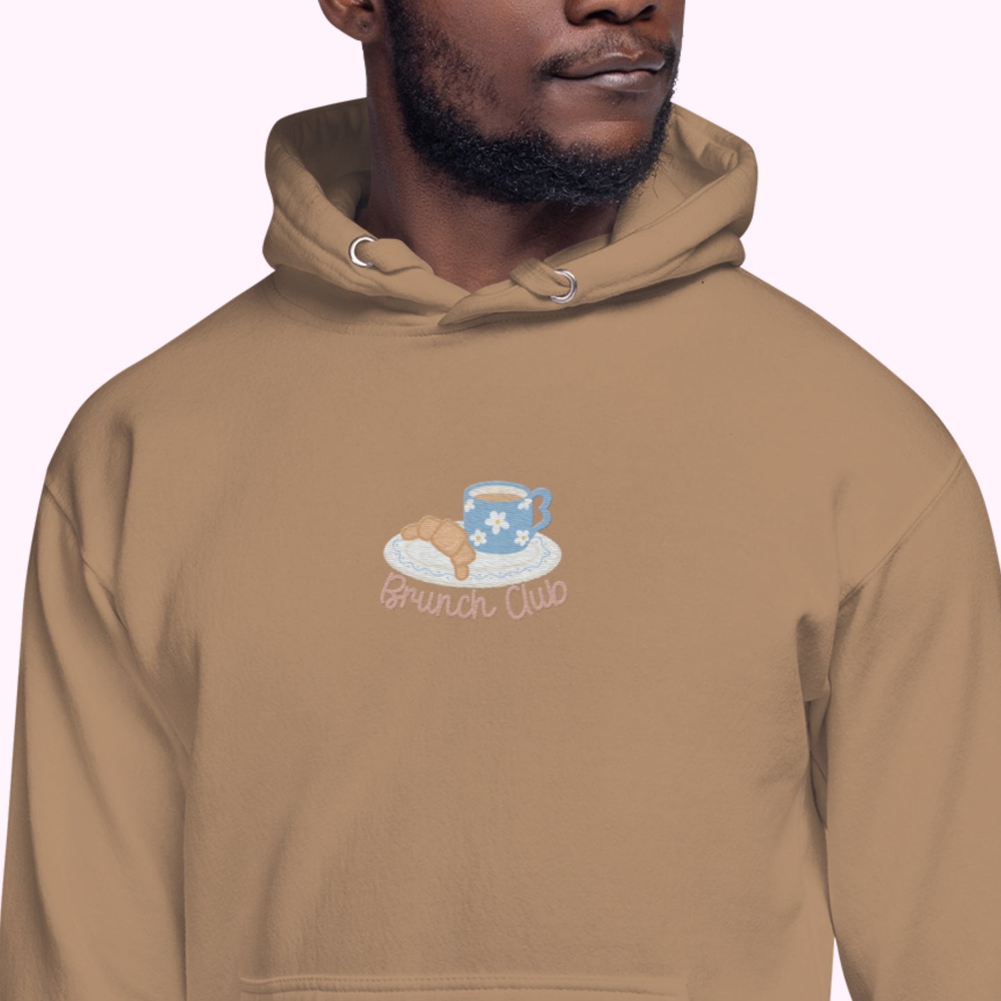 The "Brunch Club" Embroidered Hoodie | Whimsical Vintage Croissant & Mug Design