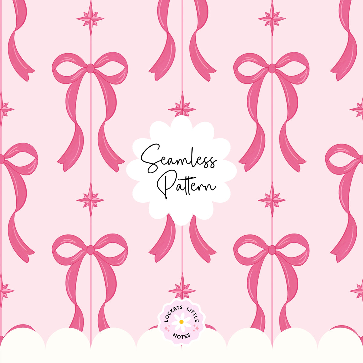 Pink Festive Bow & Star Pinstripe Seamless Pattern PNG | Digital Download