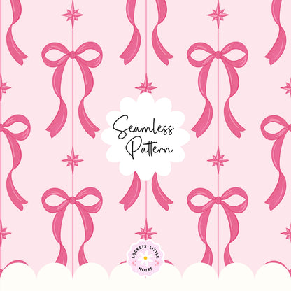 Pink Festive Bow & Star Pinstripe Seamless Pattern PNG | Digital Download