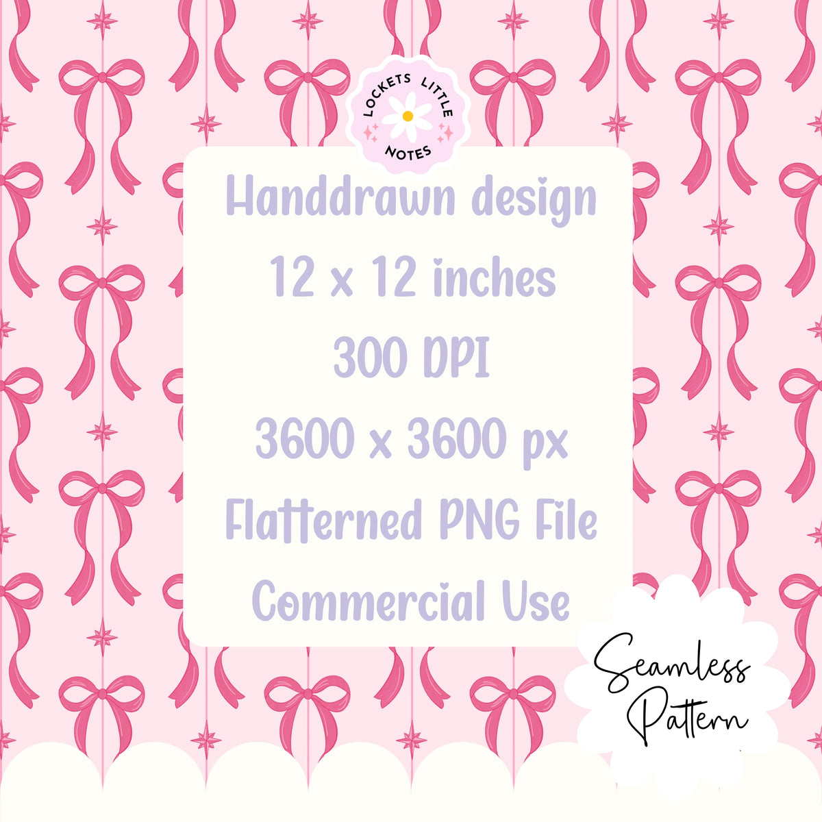 Pink Festive Bow & Star Pinstripe Seamless Pattern PNG | Digital Download