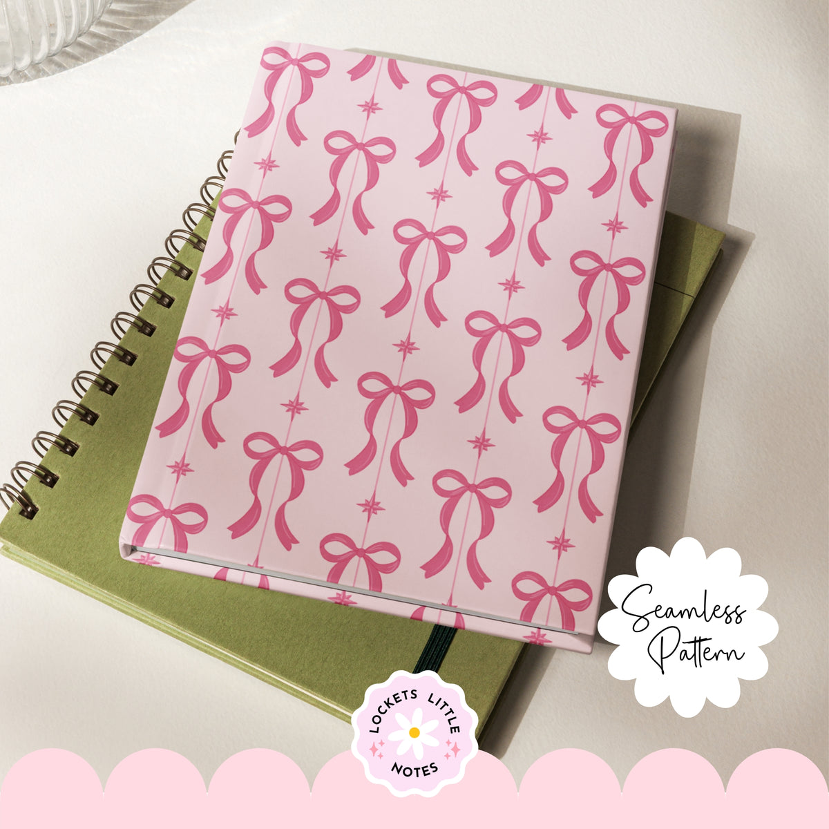 Pink Festive Bow & Star Pinstripe Seamless Pattern PNG | Digital Download
