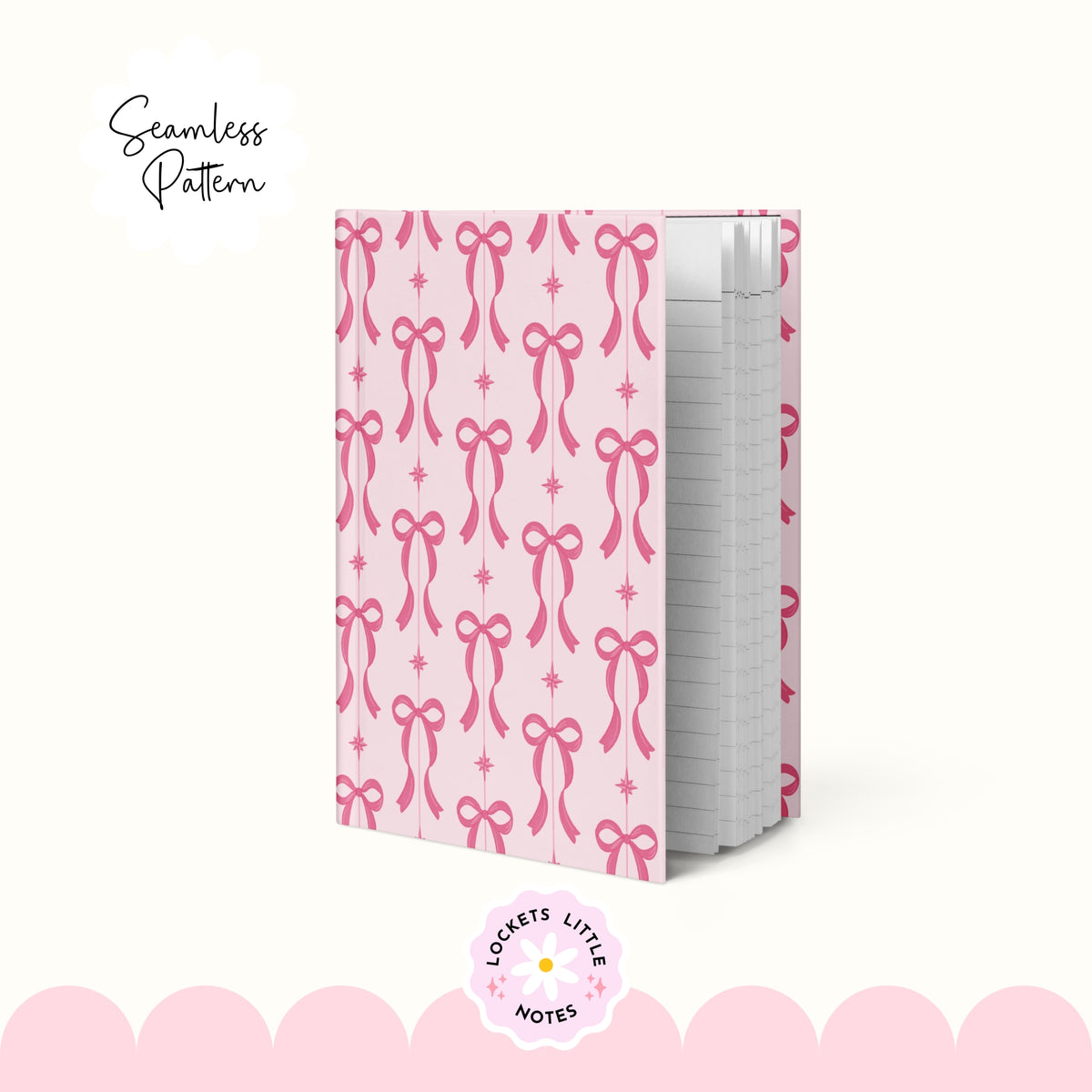 Pink Festive Bow & Star Pinstripe Seamless Pattern PNG | Digital Download