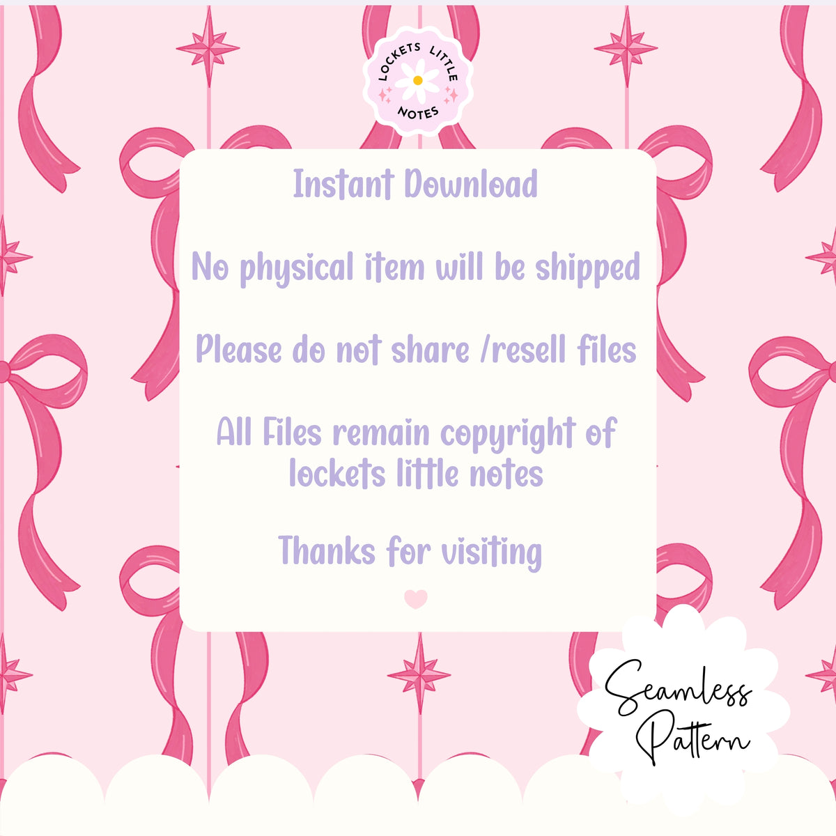 Pink Festive Bow & Star Pinstripe Seamless Pattern PNG | Digital Download