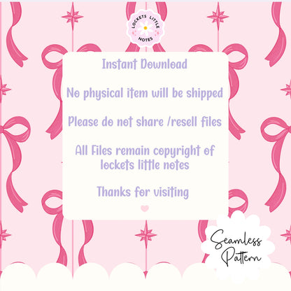 Pink Festive Bow & Star Pinstripe Seamless Pattern PNG | Digital Download