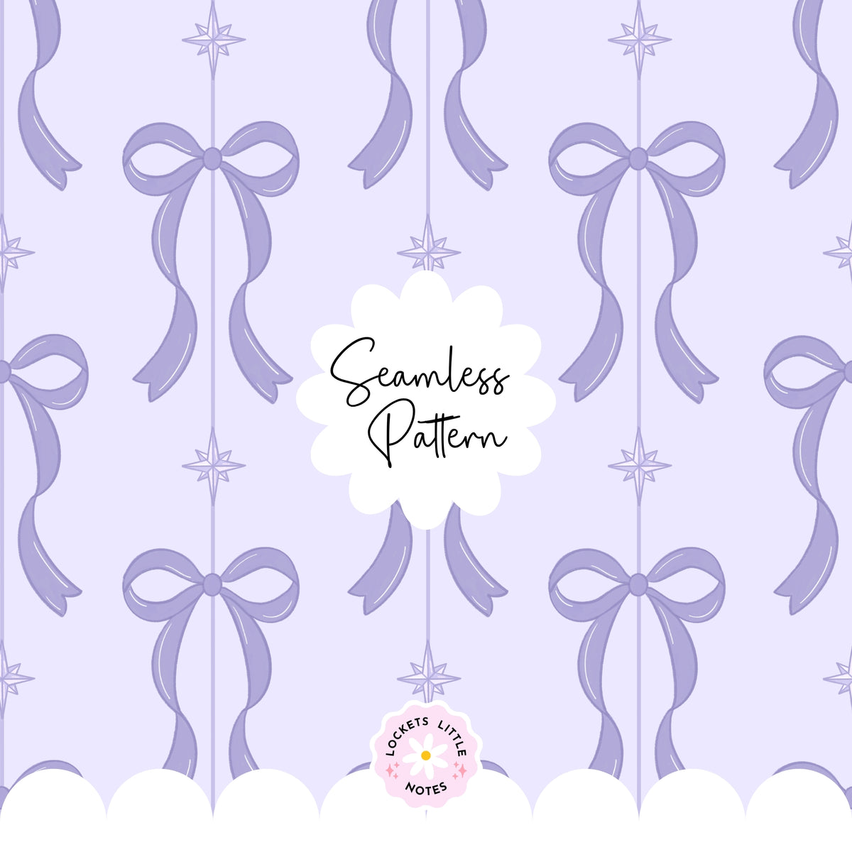 Purple Festive Bow & Star Pinstripe Seamless Pattern PNG | Digital Download