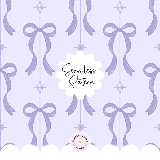 Purple Festive Bow & Star Pinstripe Seamless Pattern PNG | Digital Download