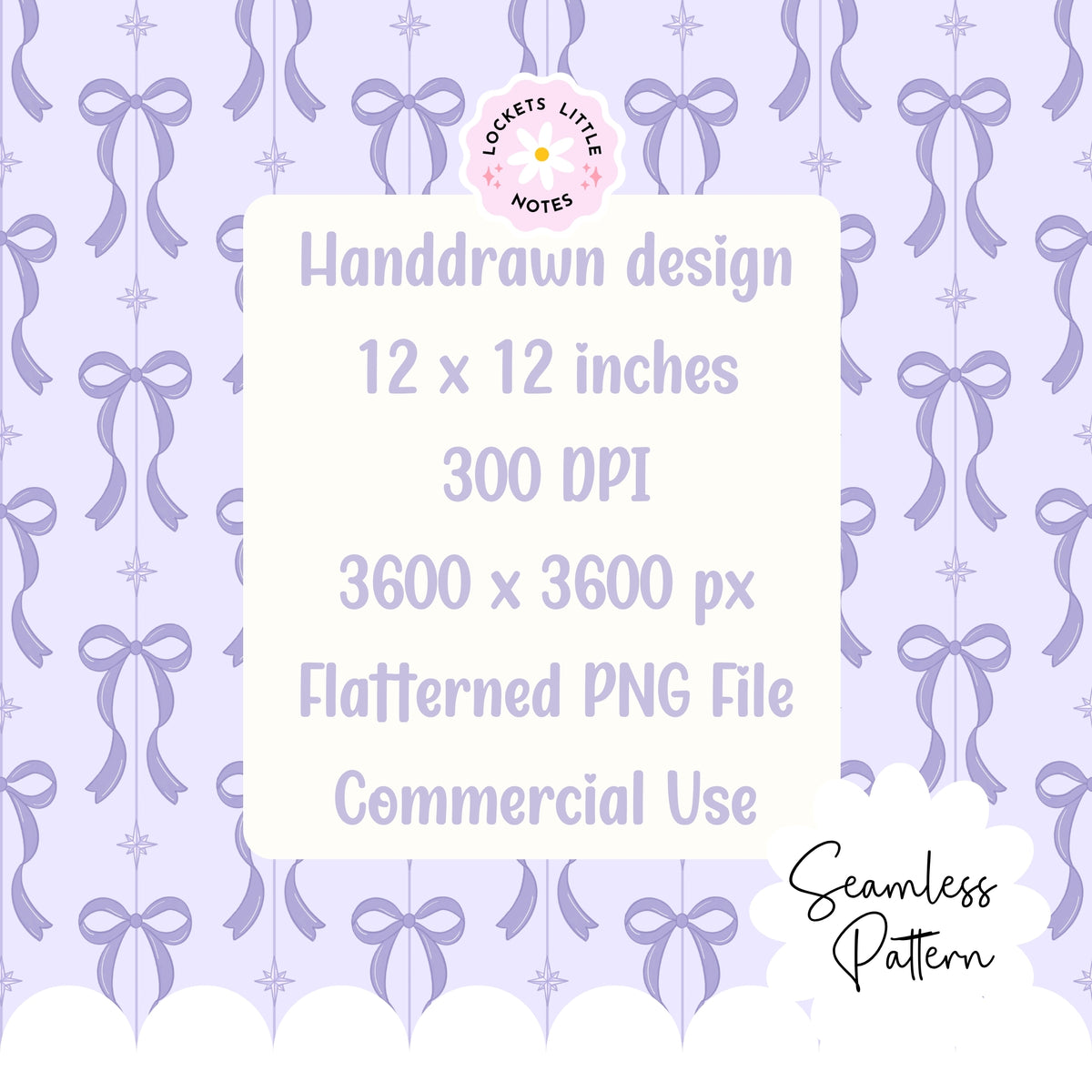 Purple Festive Bow & Star Pinstripe Seamless Pattern PNG | Digital Download