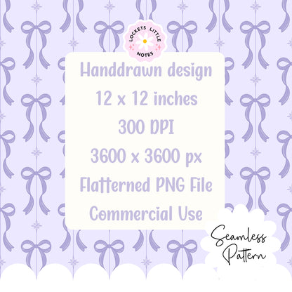 Purple Festive Bow & Star Pinstripe Seamless Pattern PNG | Digital Download
