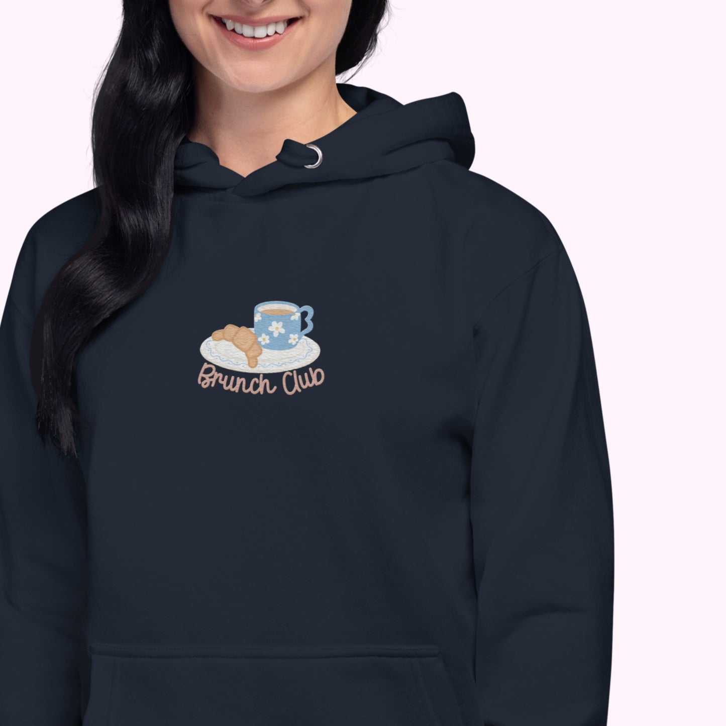 The "Brunch Club" Embroidered Hoodie | Whimsical Vintage Croissant & Mug Design