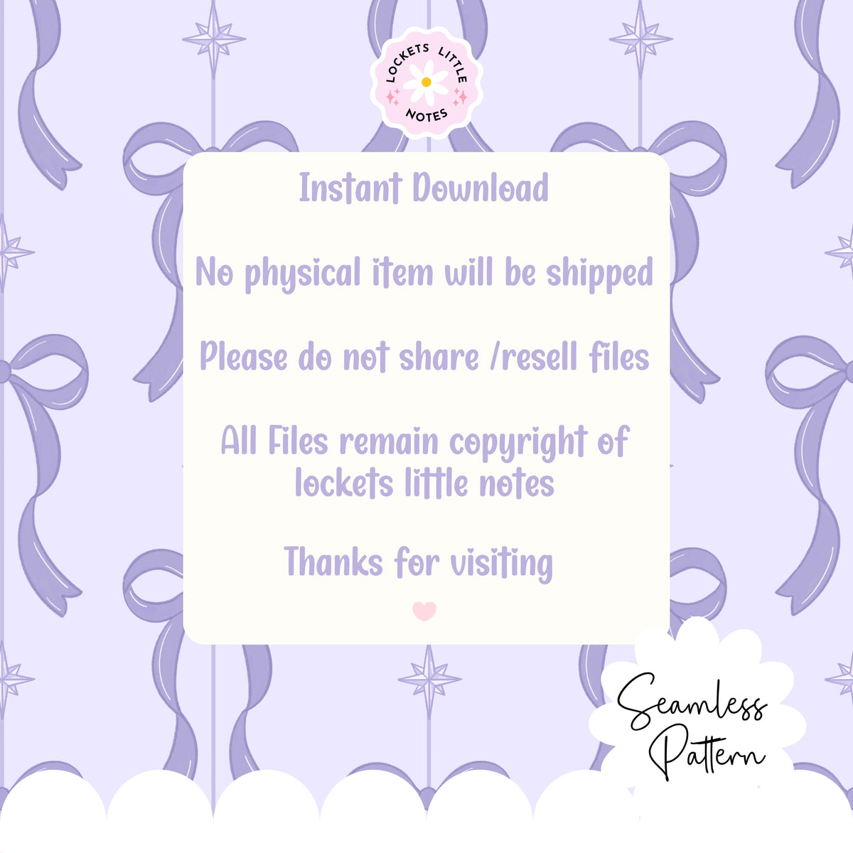 Purple Festive Bow & Star Pinstripe Seamless Pattern PNG | Digital Download