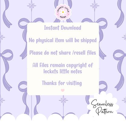 Purple Festive Bow & Star Pinstripe Seamless Pattern PNG | Digital Download