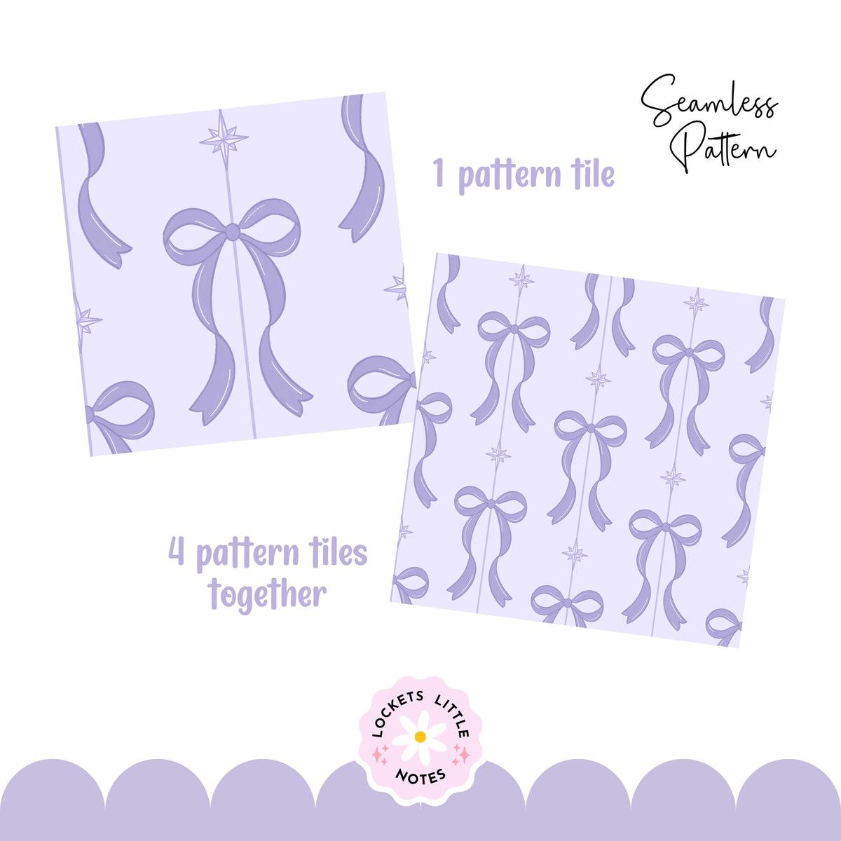 Purple Festive Bow & Star Pinstripe Seamless Pattern PNG | Digital Download