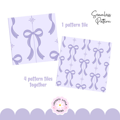 Purple Festive Bow & Star Pinstripe Seamless Pattern PNG | Digital Download