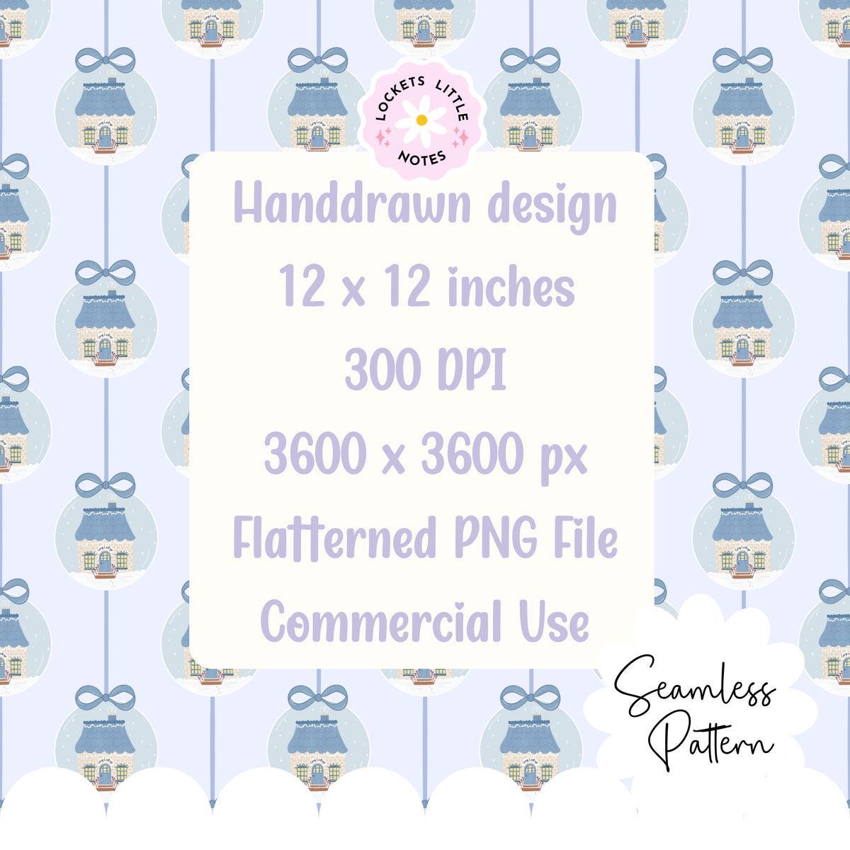 Blue Christmas Bauble Seamless Pattern PNG | Digital Download