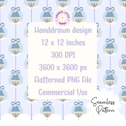 Blue Christmas Bauble Seamless Pattern PNG | Digital Download