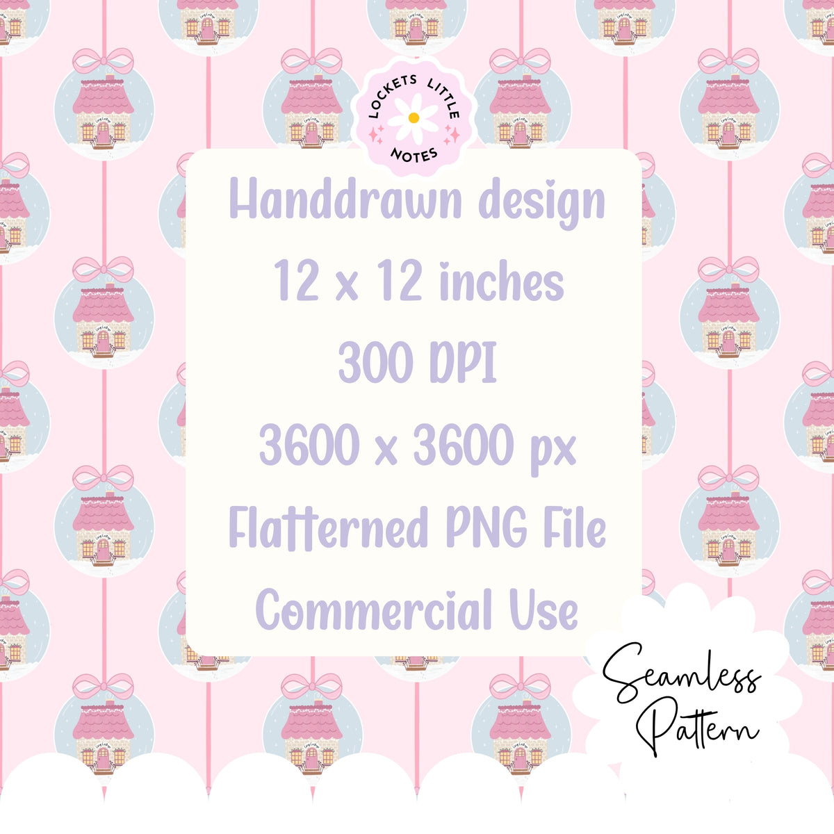 Pink Christmas Bauble Seamless Pattern PNG | Digital Download