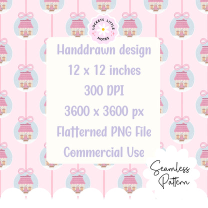 Pink Christmas Bauble Seamless Pattern PNG | Digital Download