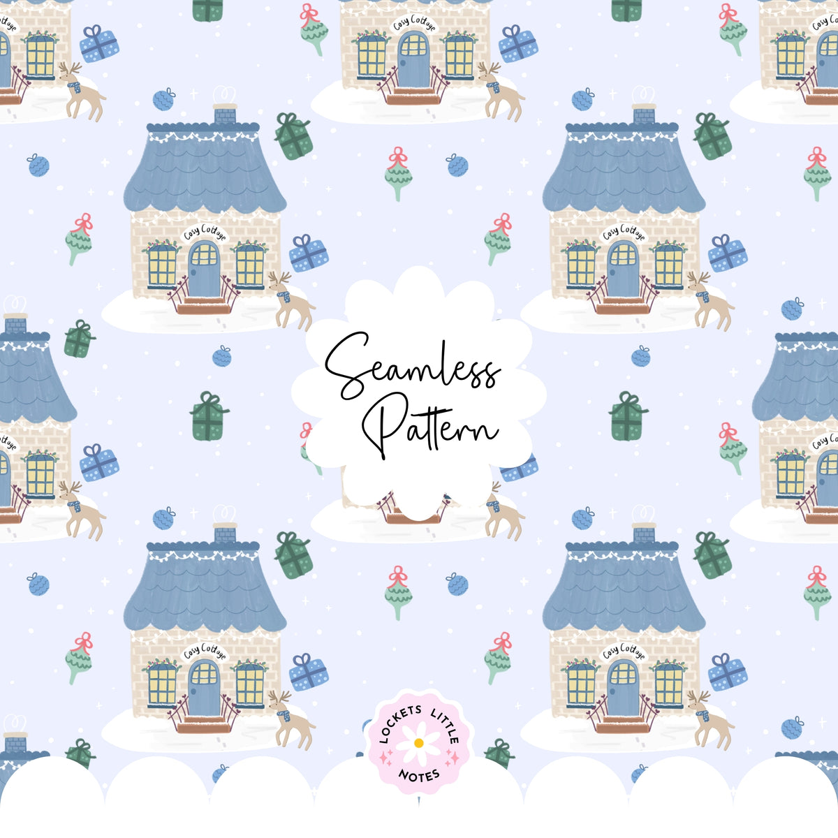 Blue Cosy Christmas Scatter Seamless Pattern PNG | Digital Download