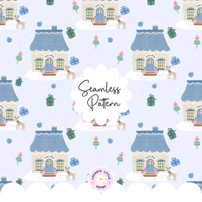 Blue Cosy Christmas Scatter Seamless Pattern PNG | Digital Download