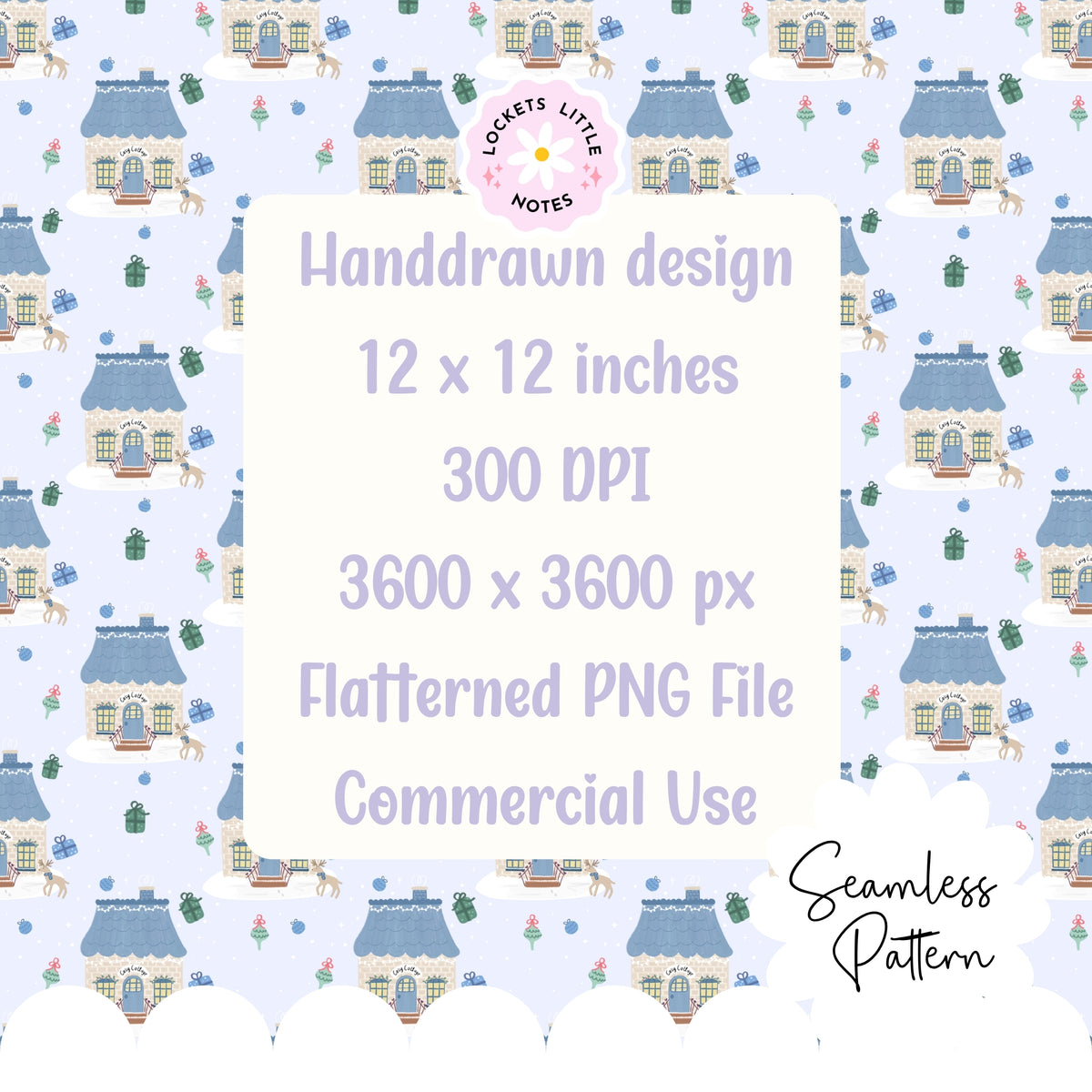 Blue Cosy Christmas Scatter Seamless Pattern PNG | Digital Download