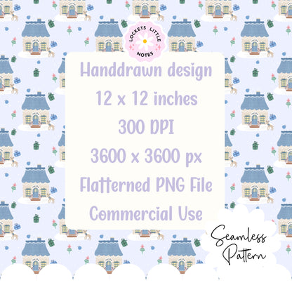 Blue Cosy Christmas Scatter Seamless Pattern PNG | Digital Download