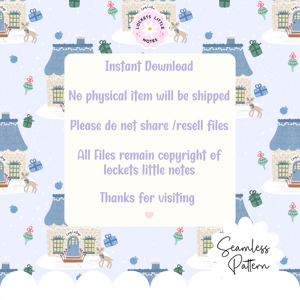 Blue Cosy Christmas Scatter Seamless Pattern PNG | Digital Download