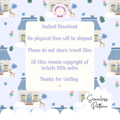 Blue Cosy Christmas Scatter Seamless Pattern PNG | Digital Download