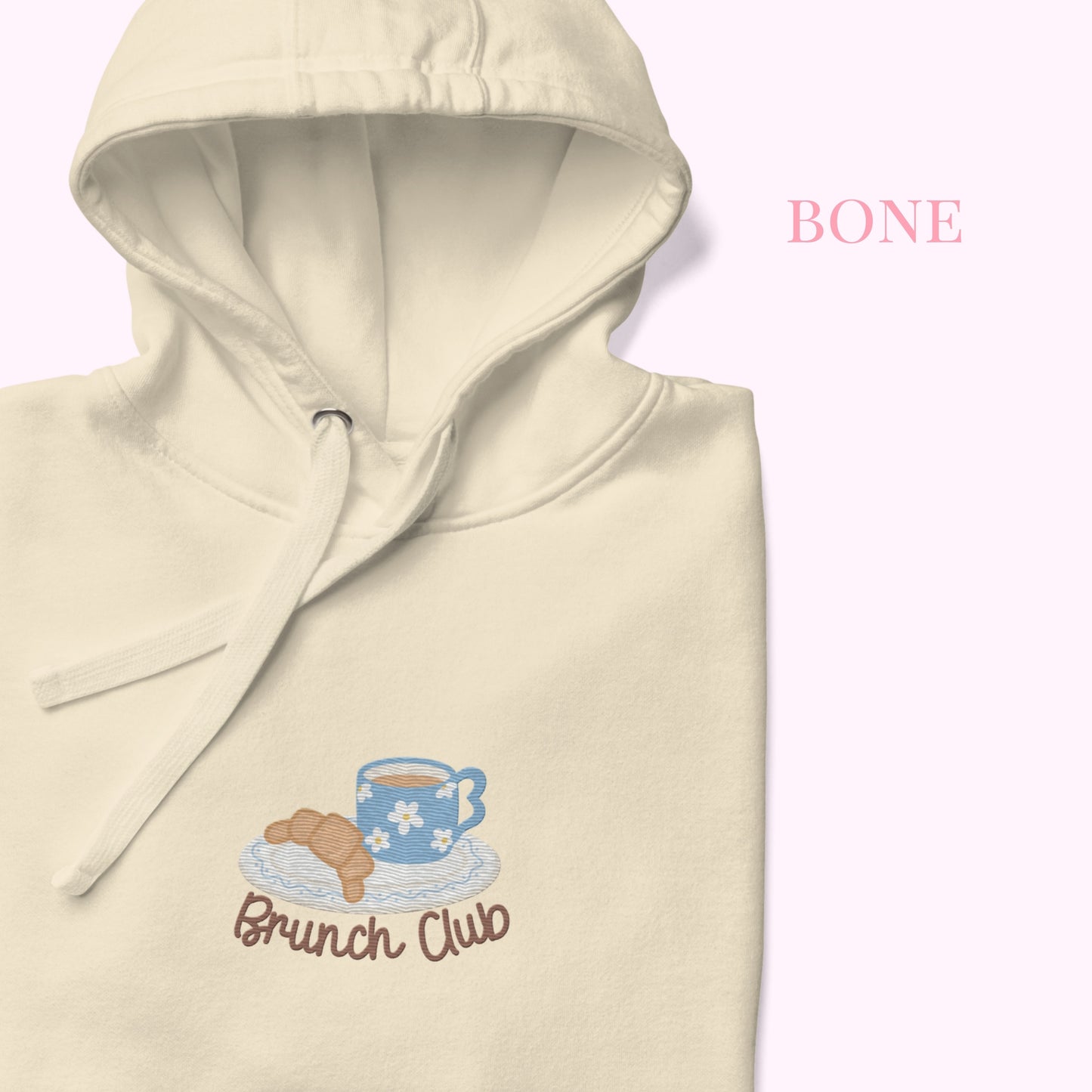 The "Brunch Club" Embroidered Hoodie | Whimsical Vintage Croissant & Mug Design