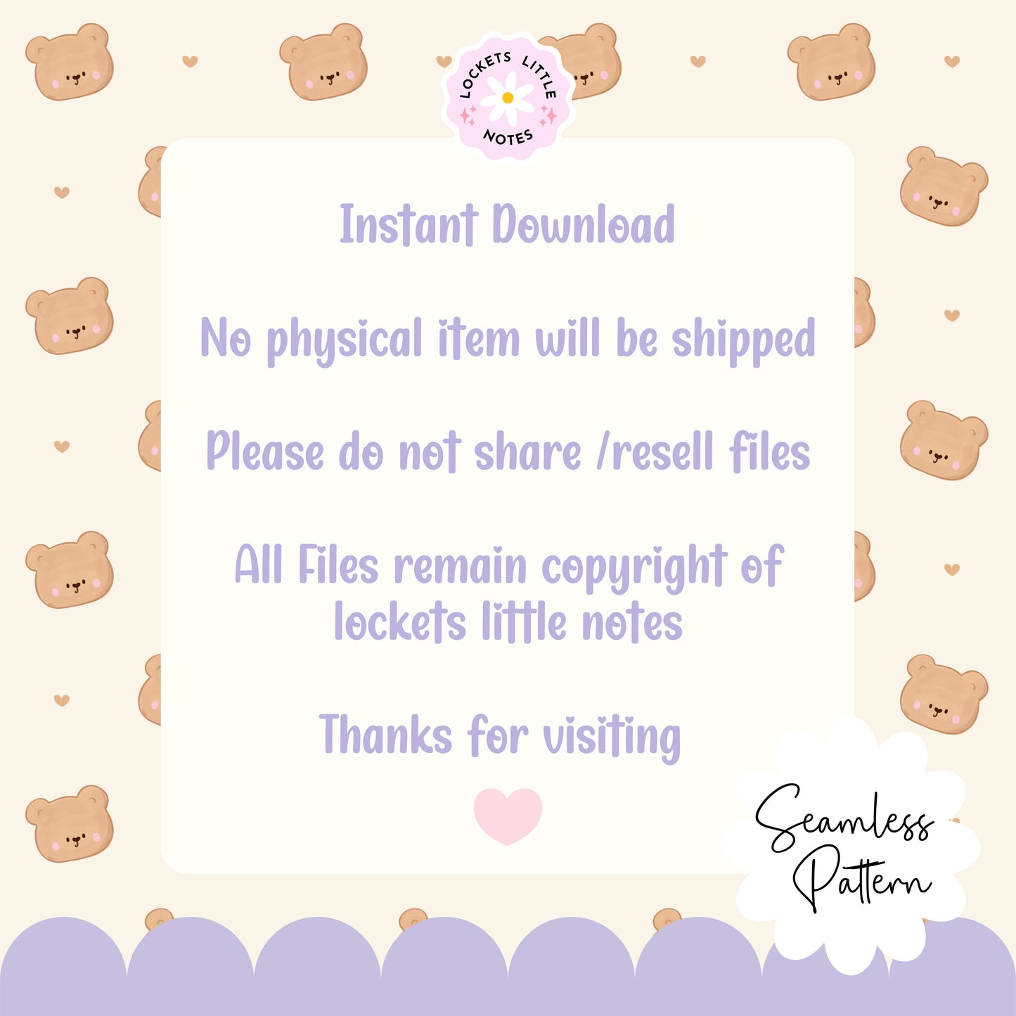 High-resolution seamless pattern tile featuring vintage-style brown teddy bears with dainty pink satin ribbons and bows on a clean cream background.