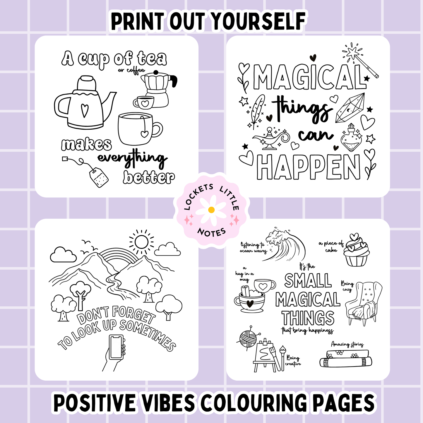 Positive Vibes Colouring Pages. Digital Download.