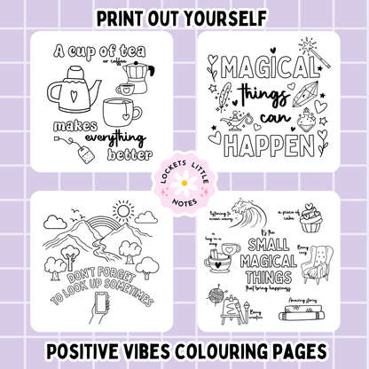 Positive Vibes Colouring Pages. Digital Download.