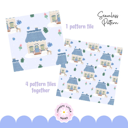 Blue Cosy Christmas Scatter Seamless Pattern PNG | Digital Download