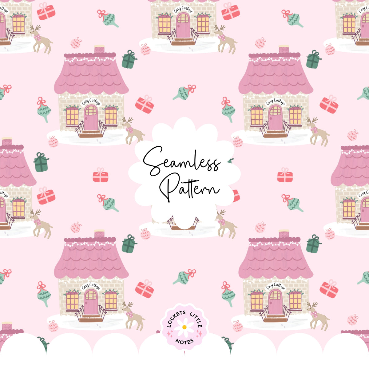 Pink Cosy Christmas Scatter Seamless Pattern PNG | Digital Download