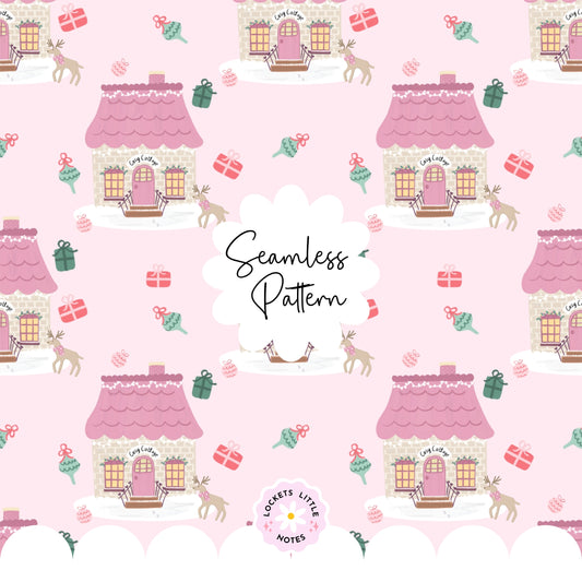 Pink Cosy Christmas Scatter Seamless Pattern PNG | Digital Download