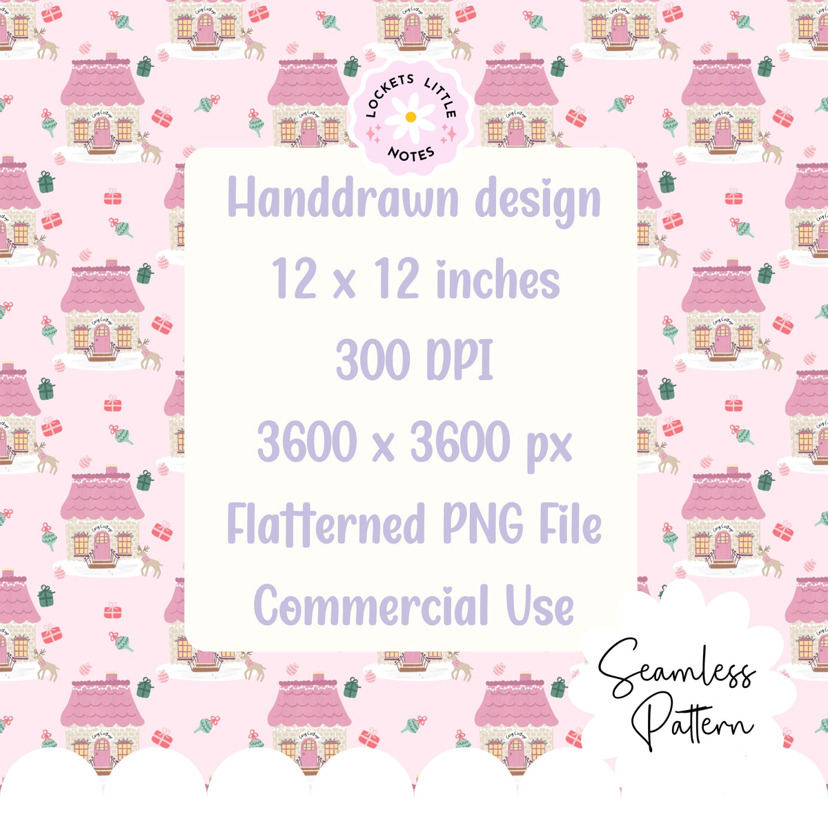 Pink Cosy Christmas Scatter Seamless Pattern PNG | Digital Download