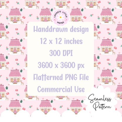 Pink Cosy Christmas Scatter Seamless Pattern PNG | Digital Download